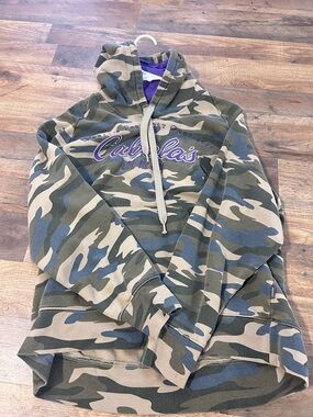 Cabela's Green and Tan Camouflage Hoodie with Purple Accent